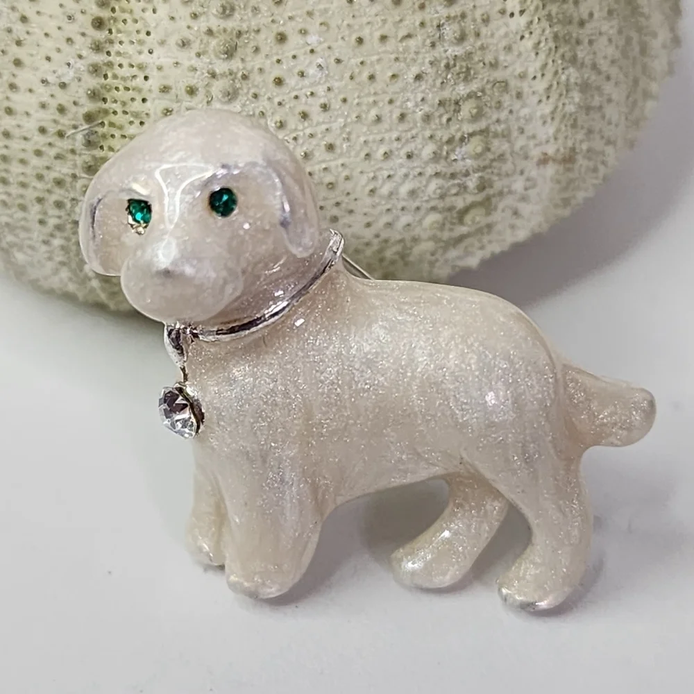 Silver and Ivory Enamel Puppy Dog Brooch pin